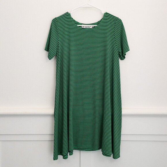 Fighting Eel Striped Green and Black Swing Dress Size Small Made in USA - Picture 1 of 4